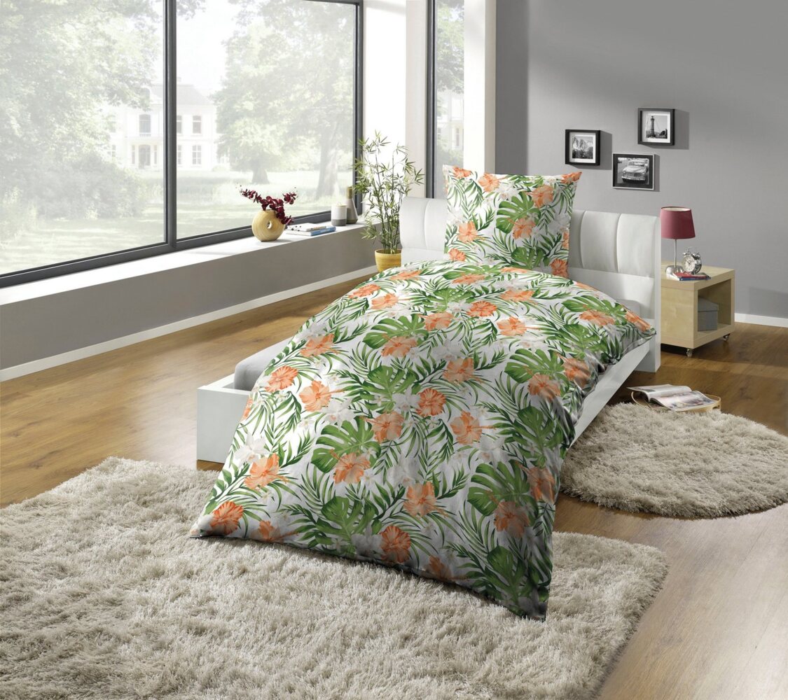 KiNZLER Bettwäsche Mikrofaser-Satin Bettwäsche "Dschungel grün", Microfaser-Satin, 2 teilig, Pflegeleicht Bild 1