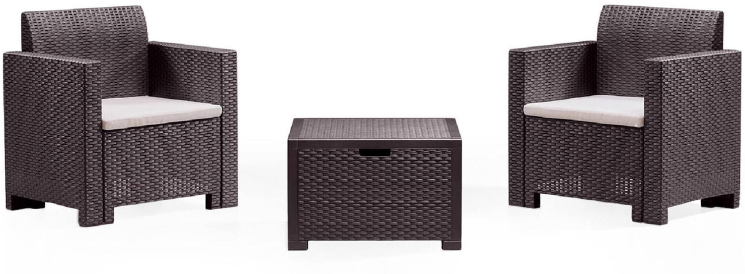 Dmora Lounge-Set für den Außenbereich Apis, Gartenset mit Kissen, Lounge-Set für den Innenbereich in Rattan-Optik, 100 % Made in Italy, Braun Bild 1