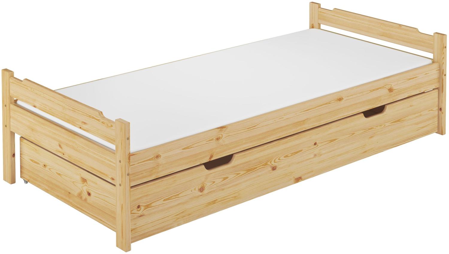 Massivholzbett Kiefer natur 90x200 Einzelbett mit Rollrost Matratze Bettkasten 60.31-09MS5 Bild 1