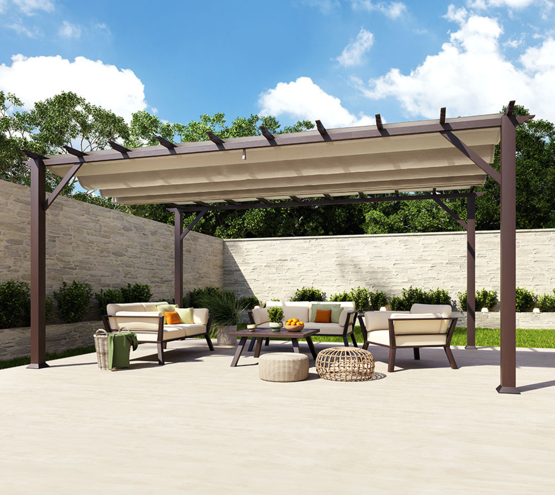 Paragon Outdoor Aluminium Pergola Florenz 1116 | Holzoptik dunkelbraun/braun | 350x505x236 cm Bild 1