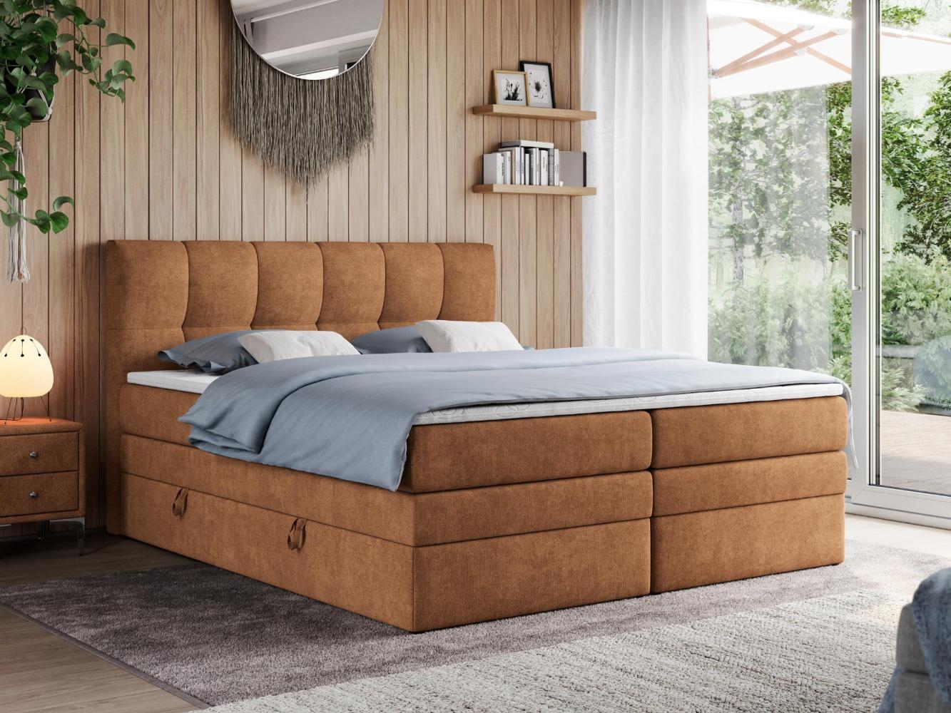 Boxspringbett mit Doppelmatratze - ALVIN-KING Orange 180 x 200 cm Stoff Hart (H4) Bild 1