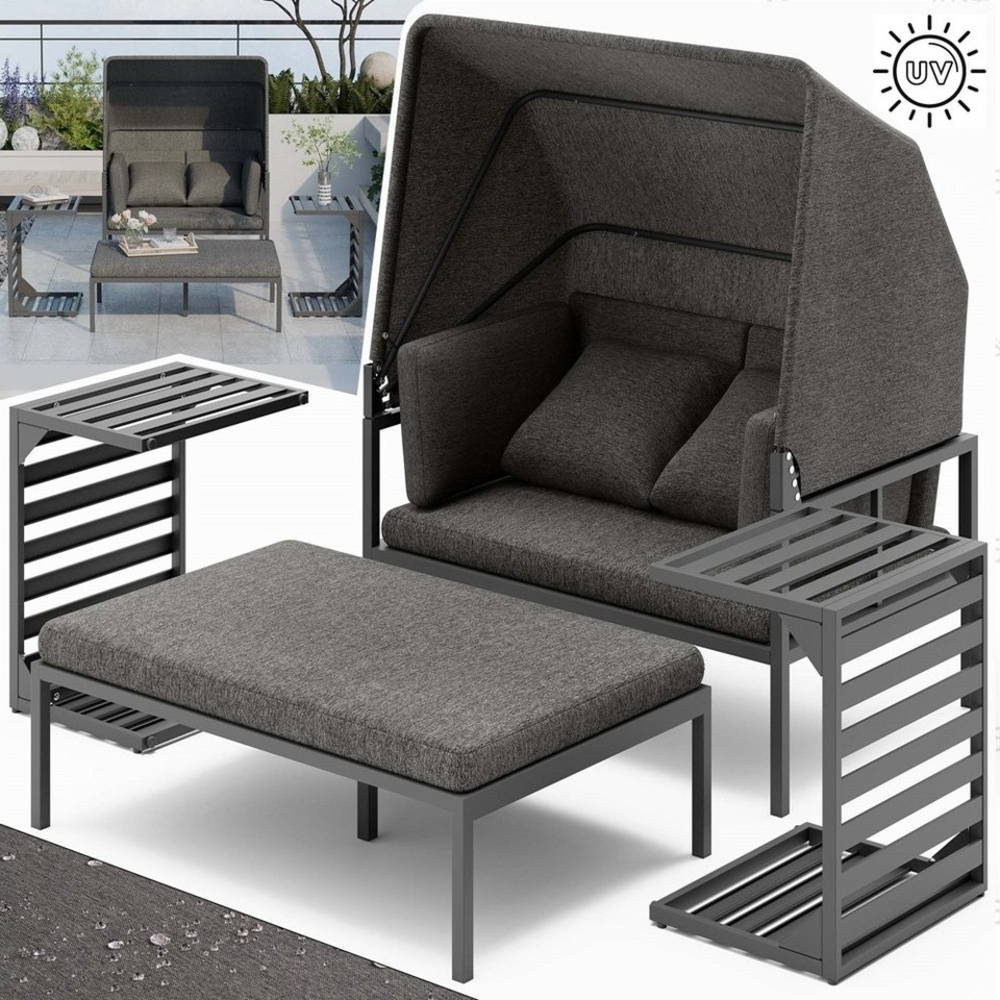 Mucola Gartenliege Aluminium Sonnenliege inkl. Sonnendach wetterfest Strandkorb Liegebett Terrassenmöbel Gartensofa Sonnenbett Outdoor-Liege Bild 1