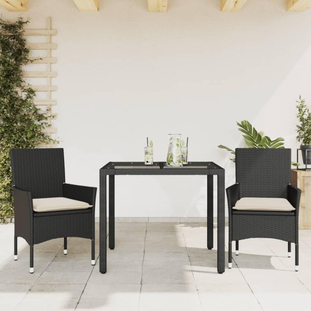 vidaXL 3-tlg. Garten-Essgruppe mit Kissen Schwarz Poly Rattan Glas 3278537 Bild 1