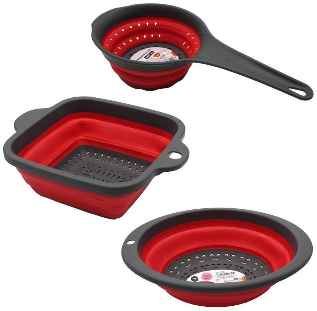 HAC24 Küchensieb Abtropfsieb Nudelsieb Silikonsieb Küchensieb Seiher Küchenhelfer Sieb, Silikon, (Set, 3-St), Platzsparend, Faltbar Bild 1