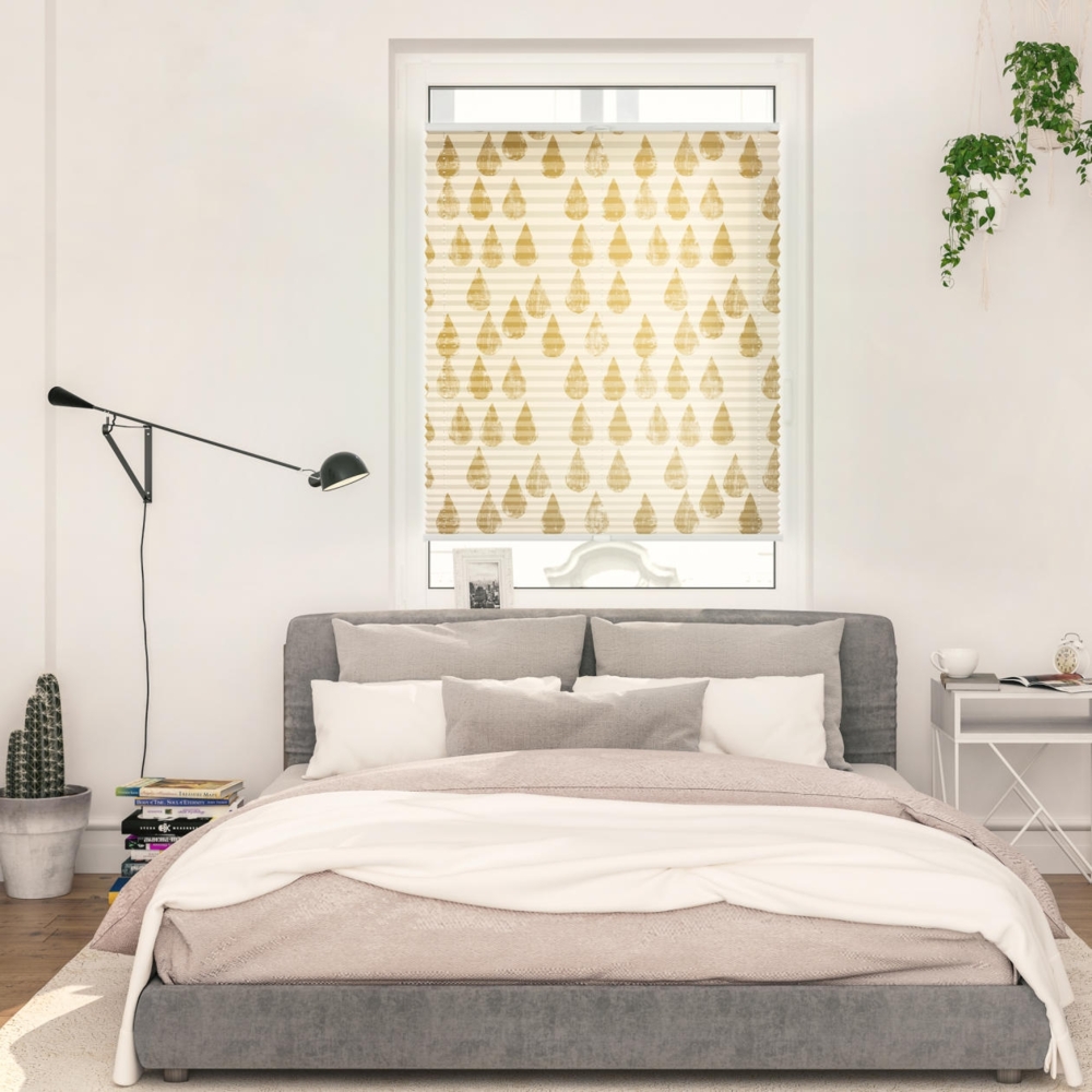 Lichtblick Design Plissee mit Motiv Golden Drops 1009 Tageslicht - Blickdicht; einfache Installation mit Klemmträgern;  von beiden Seiten sichtbar, 130 x 60 x 2,5 cm Bild 1