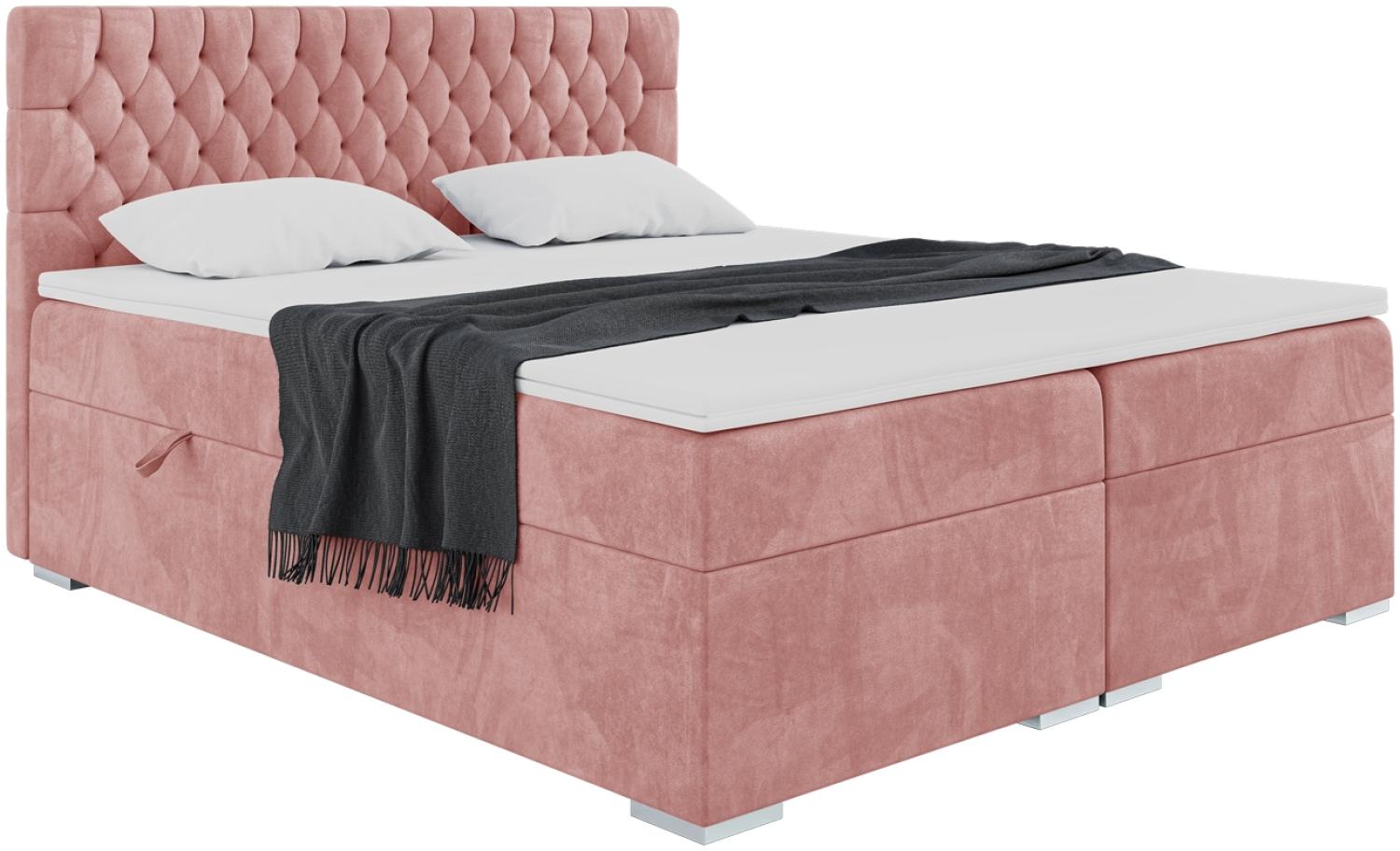 MEBLINI Boxspringbett DALIA 200x200 cm mit Bettkasten - H4/Rosa Samt Polsterbett - Doppelbett mit Topper & Taschenfederkern-Matratze Bild 1