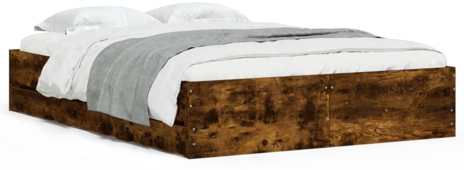 vidaXL Bettgestell mit Schubladen Räuchereiche 135x190cm Holzwerkstoff 3207312 Bild 1