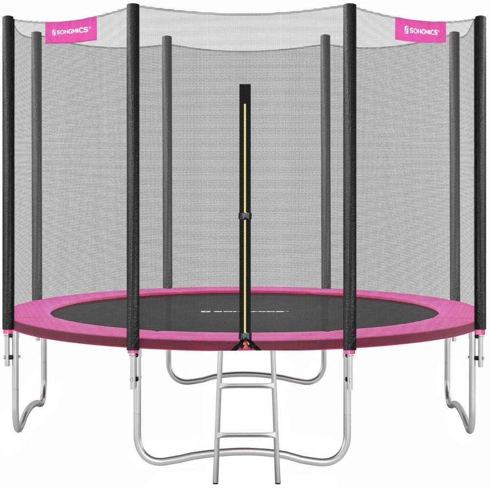 Songmics Trampolin mit Sicherheitsnetz, Leiter und gepolsterten Stangen, schwarz-pink, Ø 305 cm Bild 1