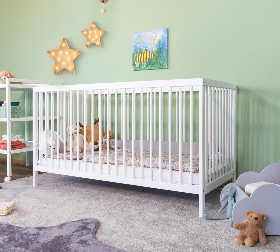 Babybett TONI 70x140 cm weiß mit Rausfallschutz Bild 1