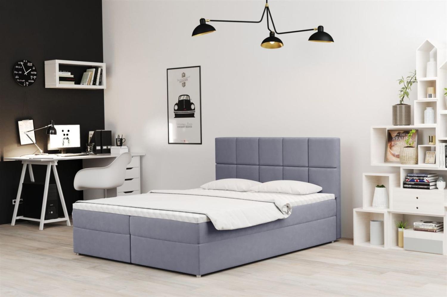 Boxspringbett Schlafzimmerbett FRASCO 120x220cm in Stoff Jasmine Hellgrau Bild 1