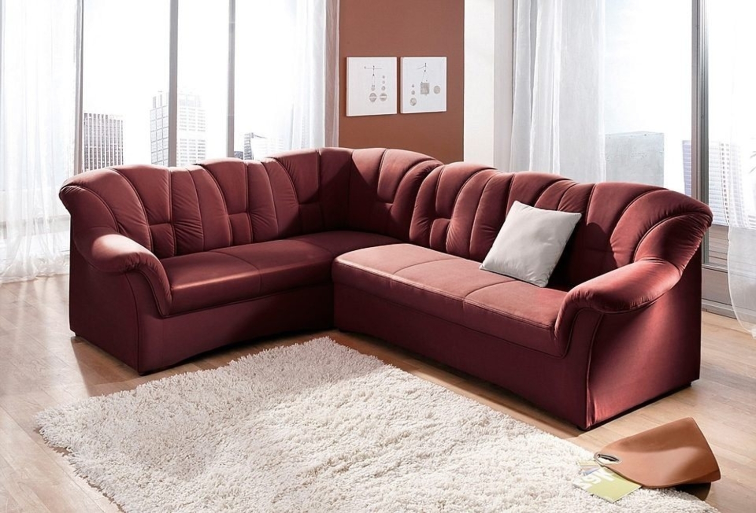 DOMO collection Ecksofa Papenburg B/T/H: 242/190/84 cm L-Form, wahlweise mit Bettfunktion, Langer Schenkel links oder rechts Bild 1