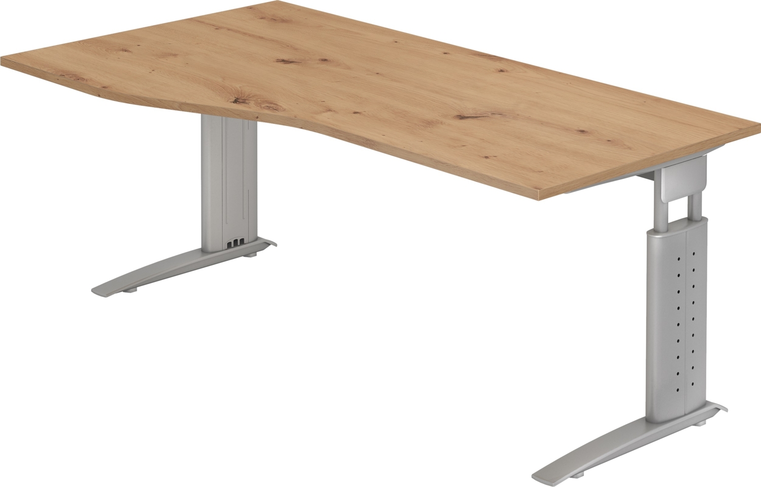 bümö höhenverstellbarer Schreibtisch U-Serie 180x100 Asteiche, Gestell in Silber - großer PC Tisch für's Büro manuell höhenverstellbar, Computertisch verstellbar, US-18-R-S Bild 1