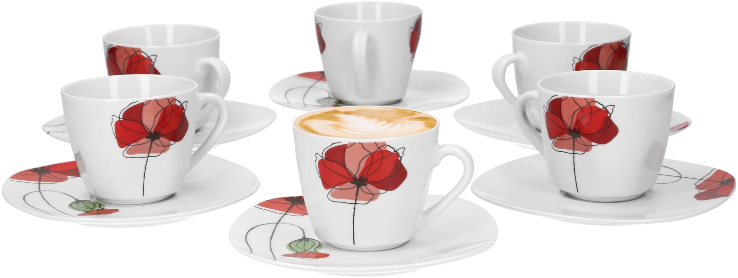 Van Well Monika 6er Set Kaffeetasse + Untertasse, Kaffee-Set, Blumendekor, edles Marken-Porzellan Bild 1