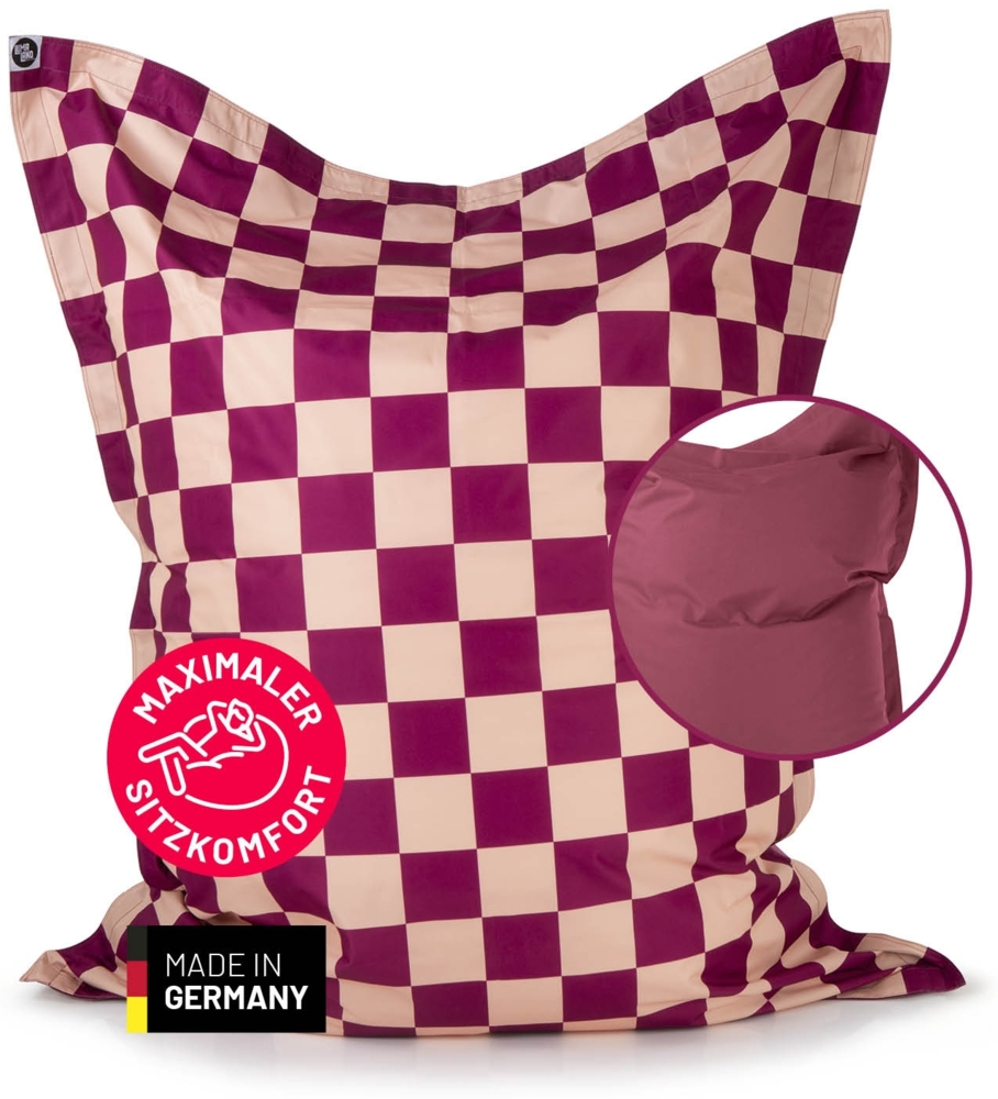 Lumaland Sitzsack XXL Karo für Erwachsene & Kinder | Bean Bag mit Karomuster – Outdoor & Indoor | 380 L Riesen Sitzsack mit Füllung, EPS-Perlen | wasserfest, abwischbar 140x180 cm Bild 1