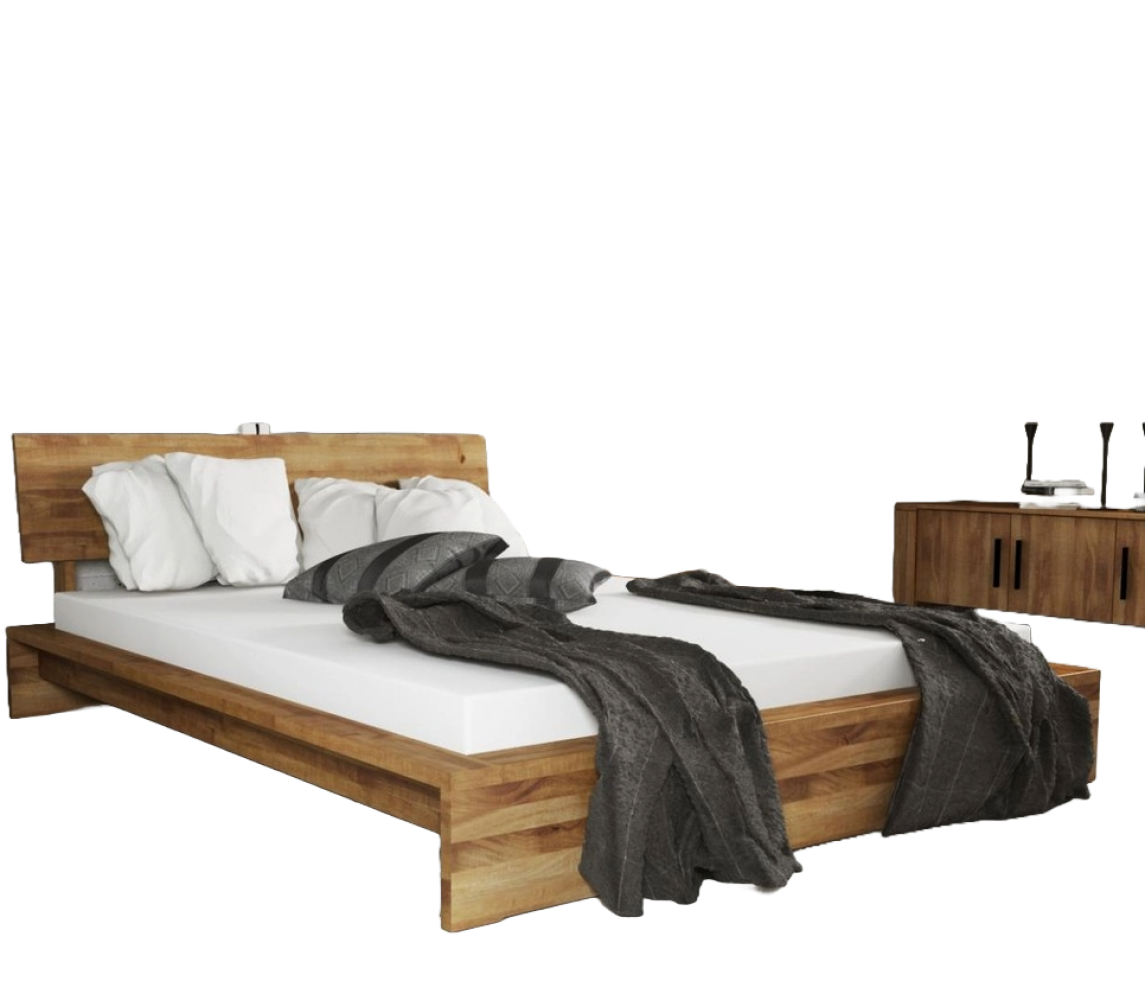 Bett Lubic 2 Sonderlänge 160x220 Wildeiche mit Holzkopfteil und Holzfußgestell Bild 1