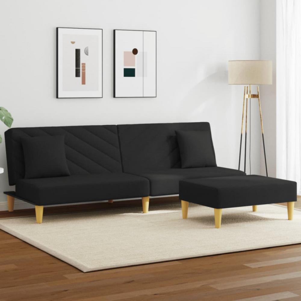 Schlafsofa 2-Sitzer mit Kissen und Fußhocker Schwarz Stoff (Farbe: Schwarz) Bild 1