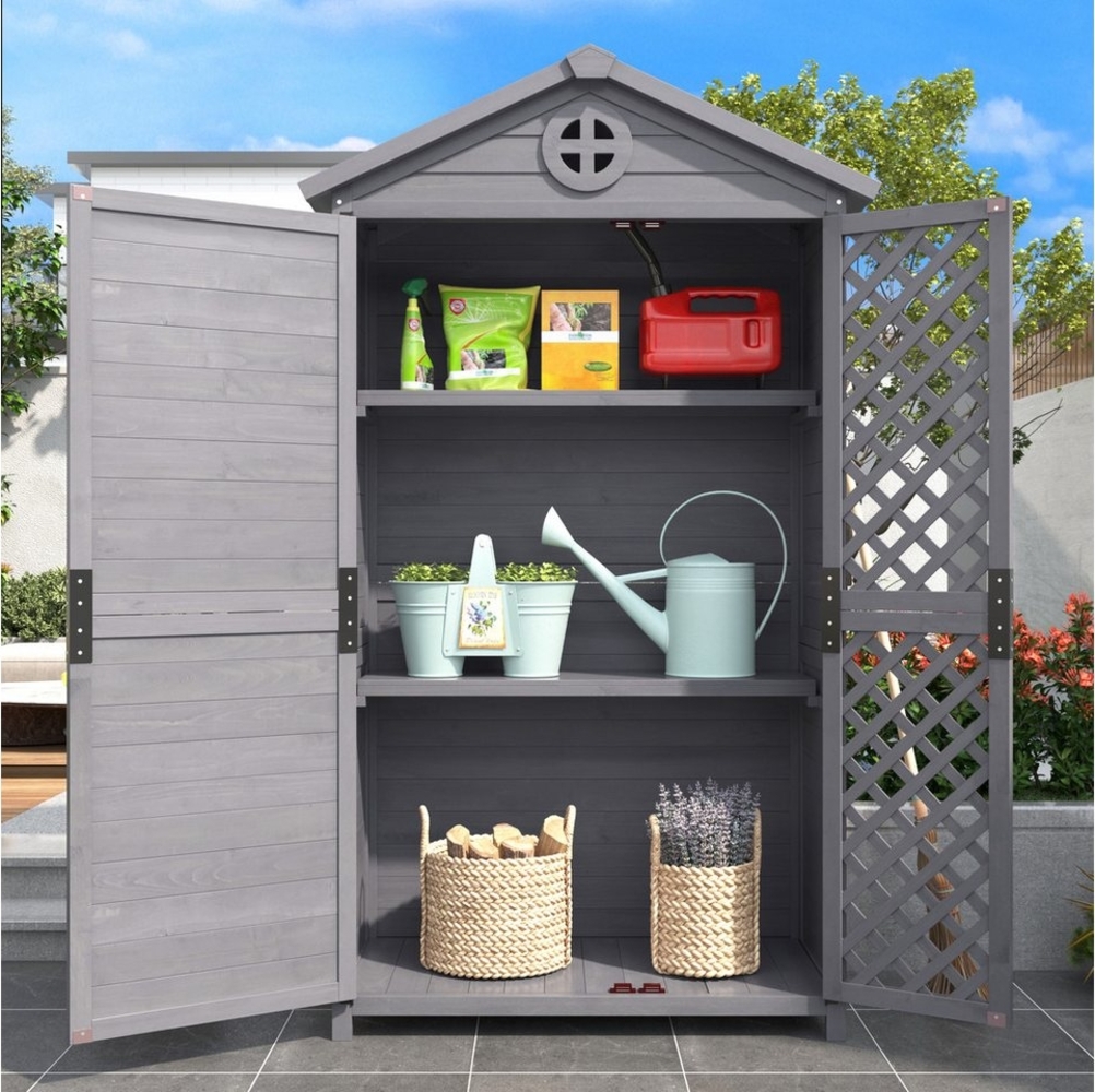 MODFU Geräteschrank Outdoor-Schrank Werkzeugschrank (Wetterfester Outdoor Werkzeugschuppen aus Tannenholz – 3 Regale, für Garten & Terrasse, langlebig, pflegeleicht, mit Belüftung, 1-St, 90*56.5*175.3 cm) Bild 1