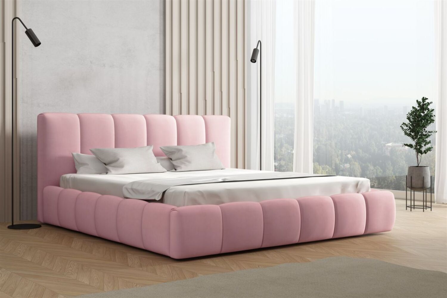 Polsterbett Doppelbett GIULIA 200x200cm Stoff Magic Velvet Rosa Bild 1