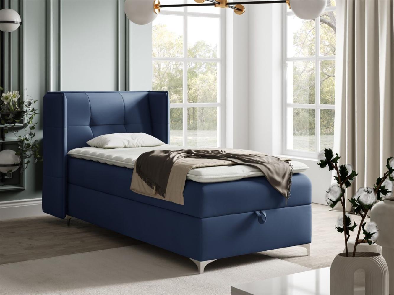 Boxspringbett Bett Gästebett 90x200cm GENET Stoff Matt Velvet Blau Bild 1