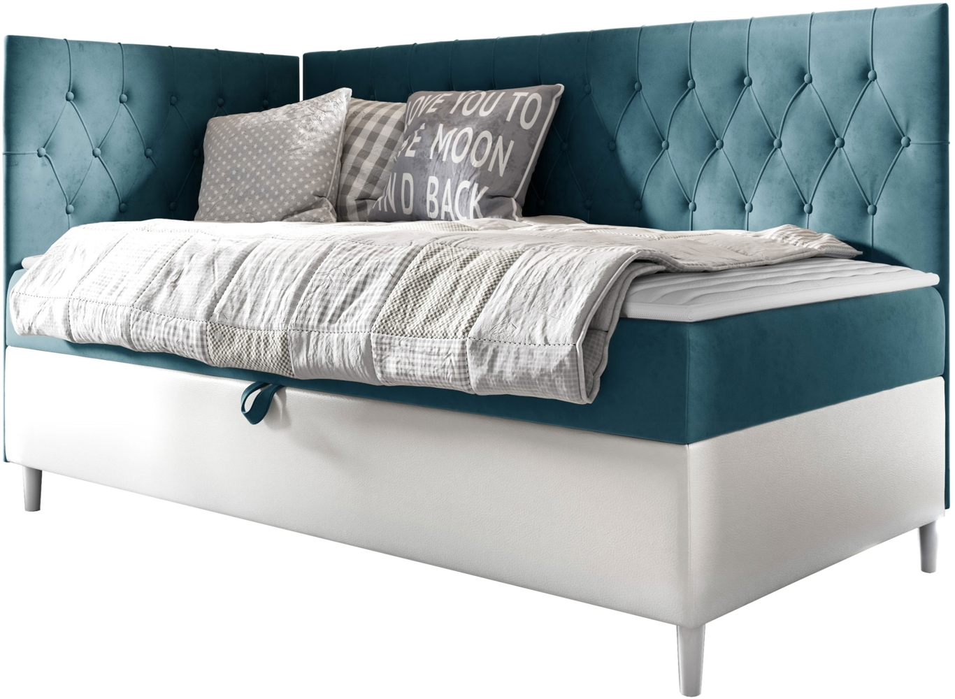 Boxspringbett 'Lenda Junior 3' blau 80 x 200 cm Links Bild 1