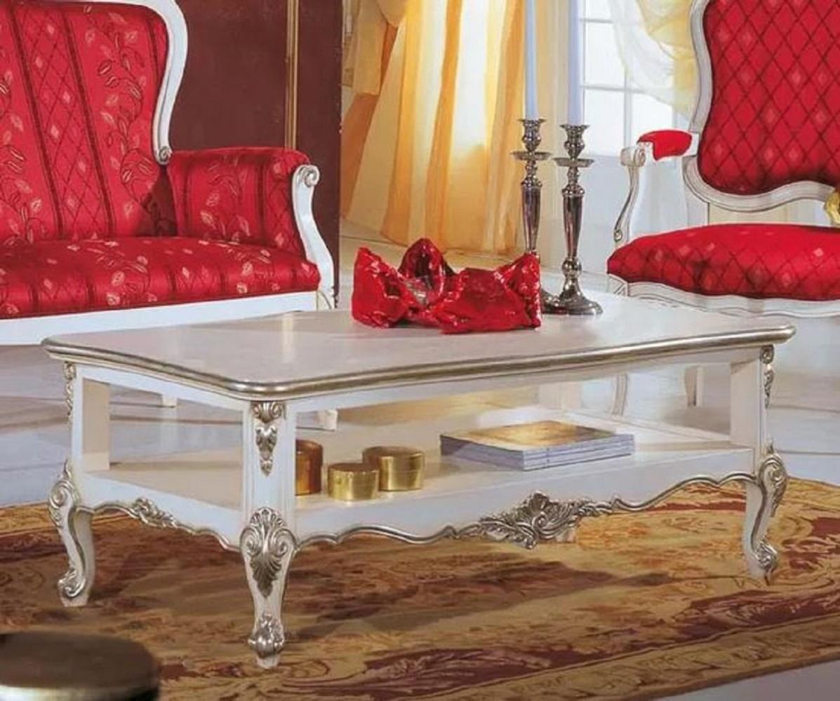 Casa Padrino Luxus Barock Couchtisch Weiß / Silber - Edler Wohnzimmertisch im Barockstil - Barock Wohnzimmer Möbel - Luxus Qualität - Made in Italy Bild 1