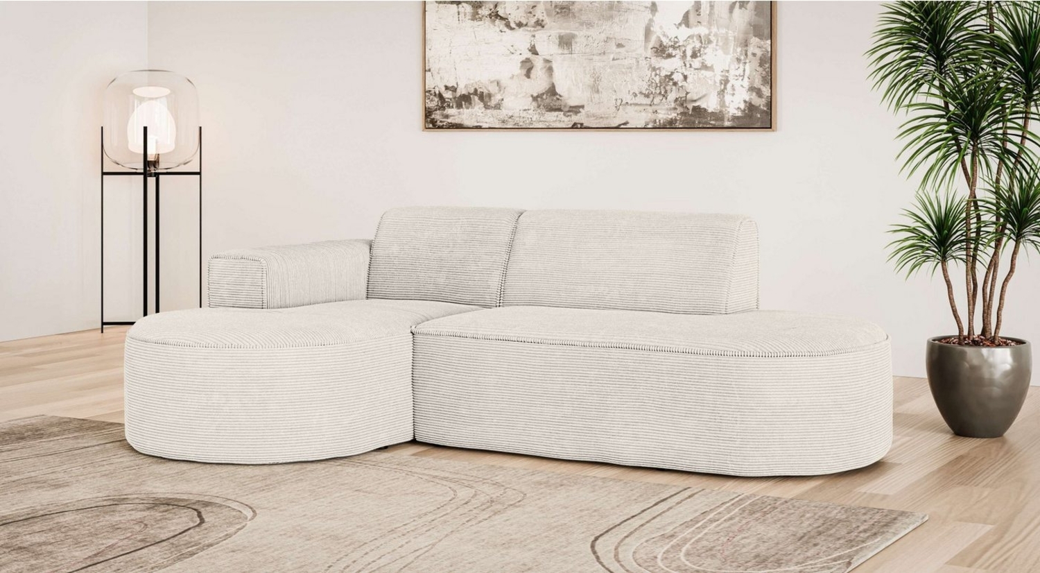OTTO home Ecksofa ADELLA Design-Sofa mit Recamiere rechts/links, 248/159/76 cm, L-Form mit Wellenunterfederung, runde Form, auch in Cord Bild 1
