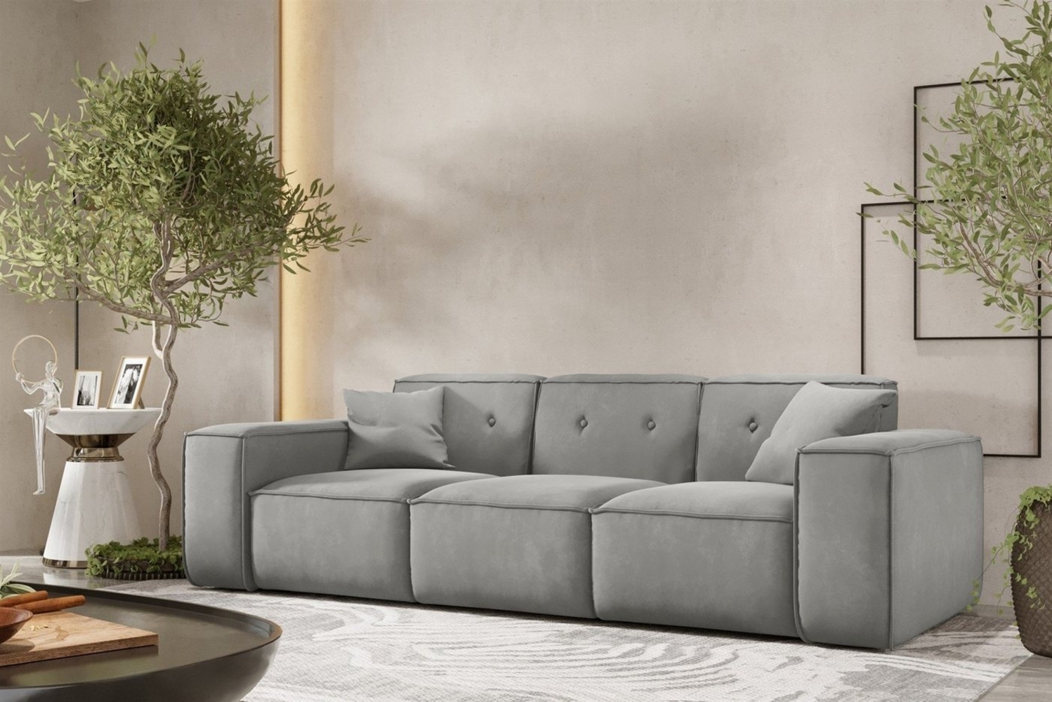 Sofa Designersofa CESINA 3-Sitzer in Stoff Opera Velvet Steingrau Bild 1