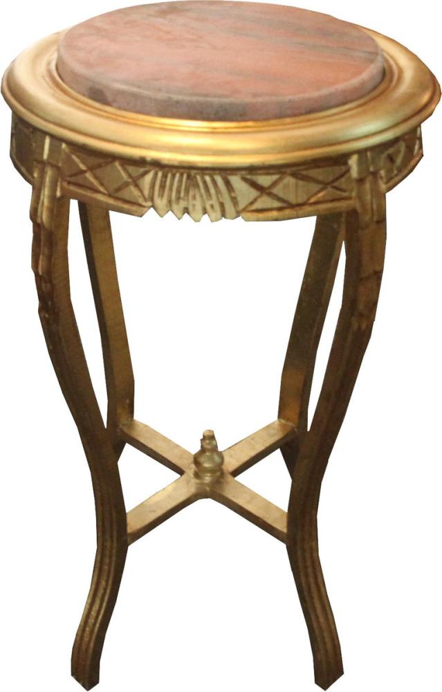 Barock Beistelltisch Rund Gold B. 40 cm x H. 68 cm - Massivholz Bild 1