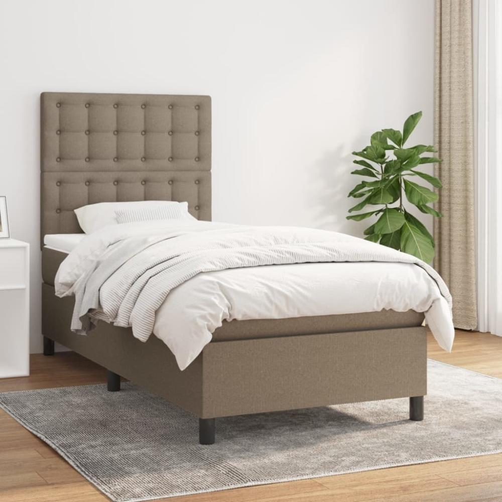 vidaXL Boxspringbett mit Matratze Taupe 100x200 cm Stoff 3142077 Bild 1