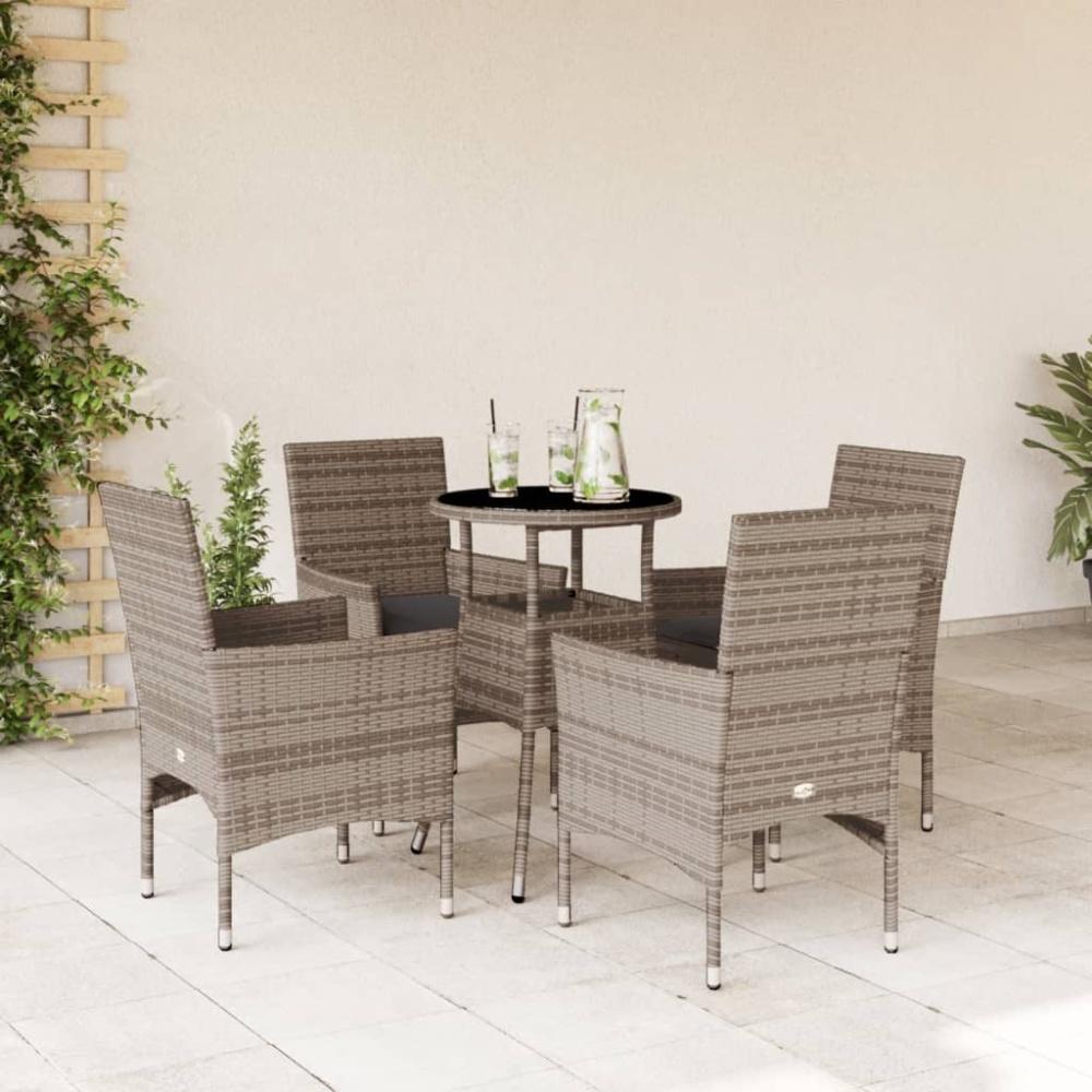 vidaXL 5-tlg. Garten-Essgruppe mit Kissen Grau Poly Rattan und Glas 3278622 Bild 1