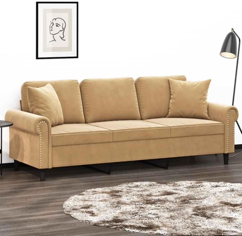 vidaXL 3-Sitzer-Sofa mit Zierkissen Braun 180 cm Samt Bild 1