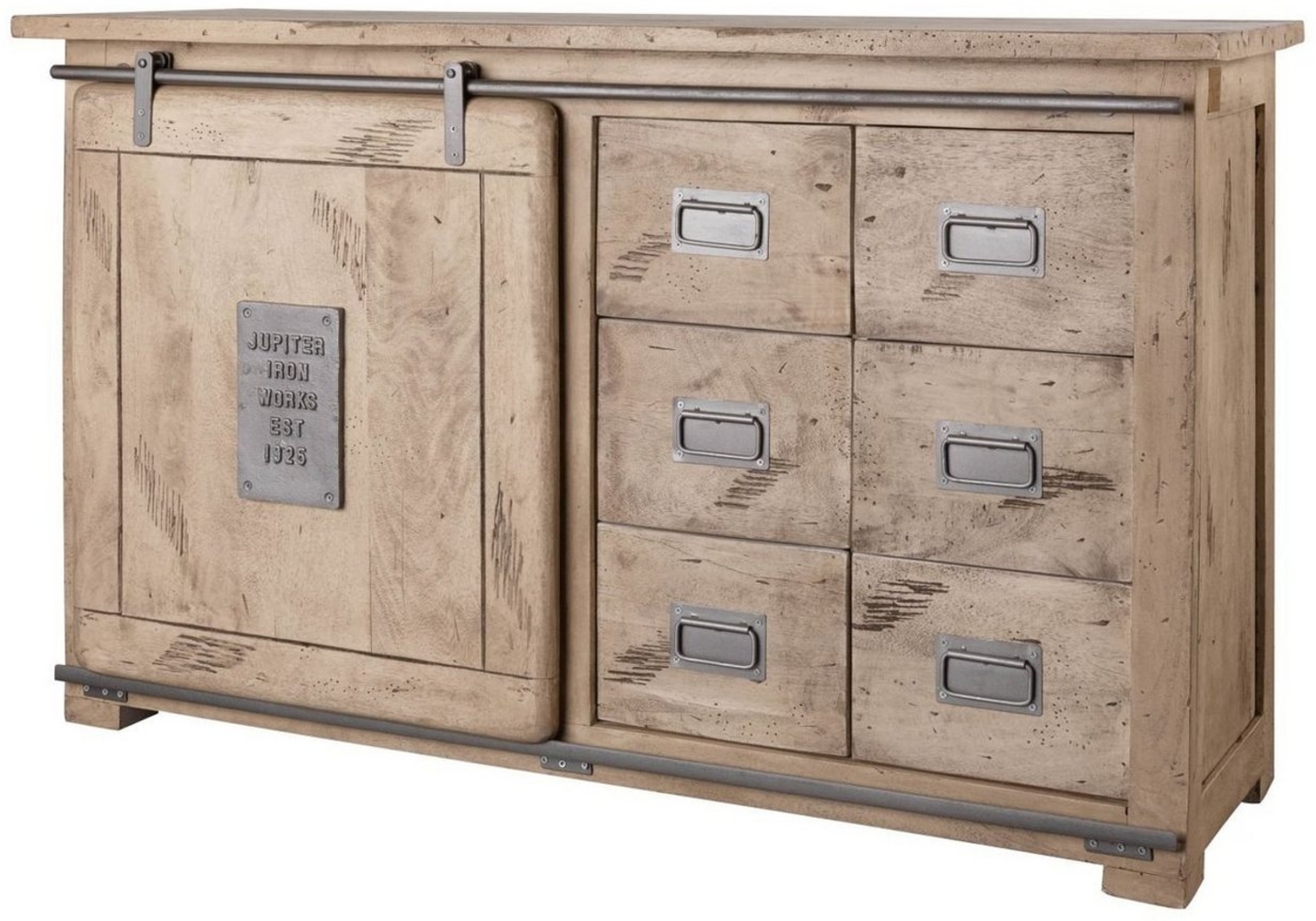 Massivmoebel24 Sideboard (Sideboard Mango 140x45x85 whitewash lackiert RAILWAY #321) Bild 1