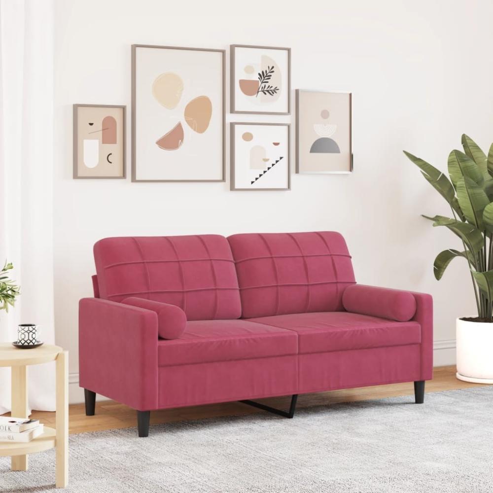 vidaXL 2-Sitzer-Sofa mit Zierkissen Weinrot 140 cm Samt 3278223 Bild 1