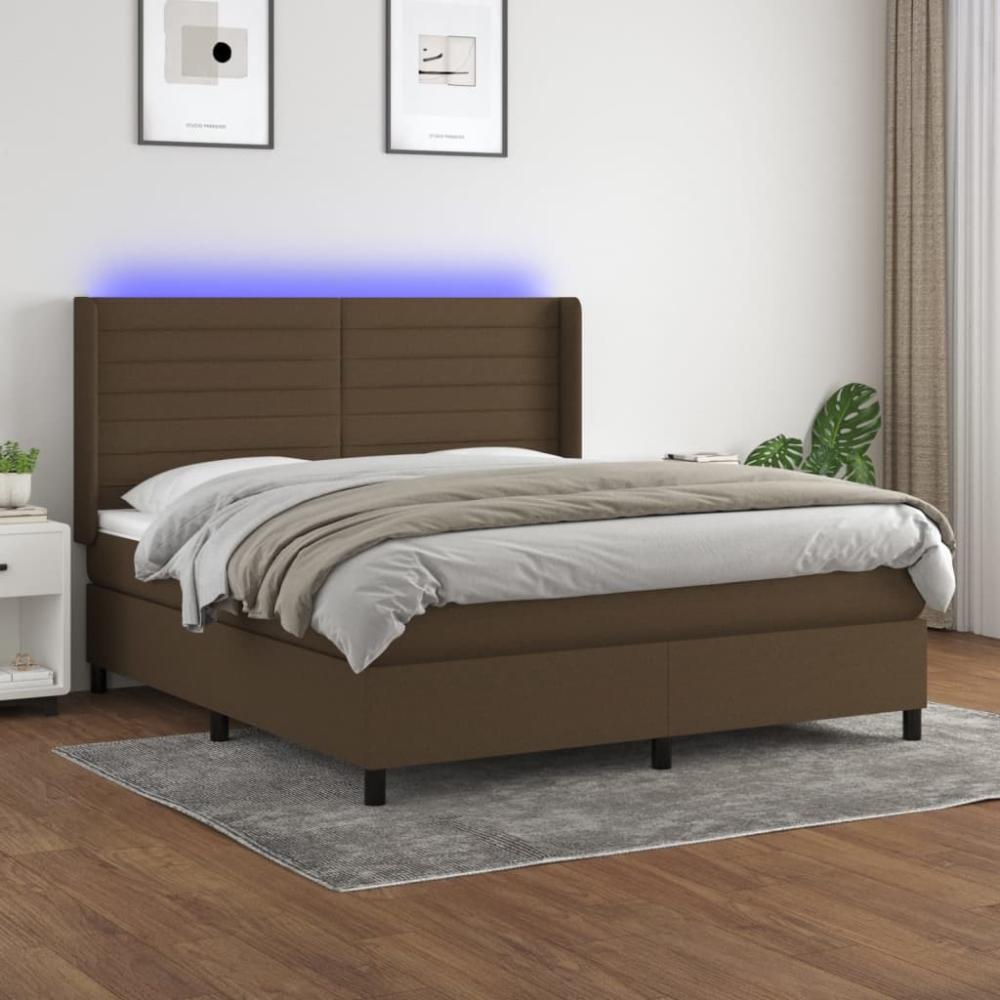 vidaXL Boxspringbett mit Matratze & LED Dunkelbraun 180x200 cm Stoff 3138416 Bild 1