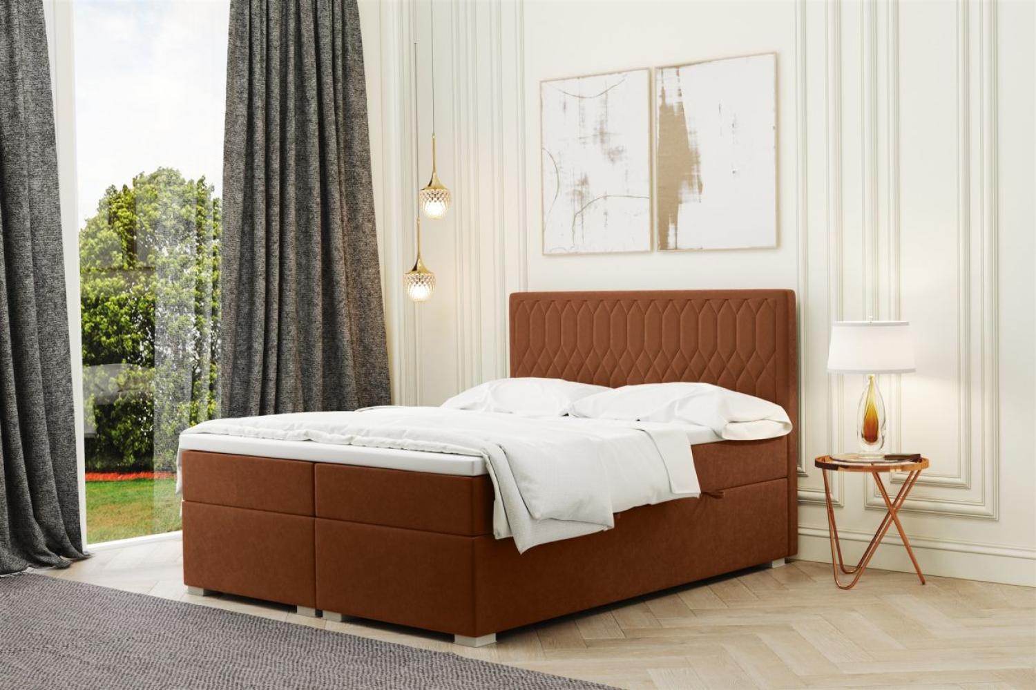 Boxspringbett Schlafzimmerbett DUSTY 160x220cm in Stoff Riviera Orangebraun Bild 1