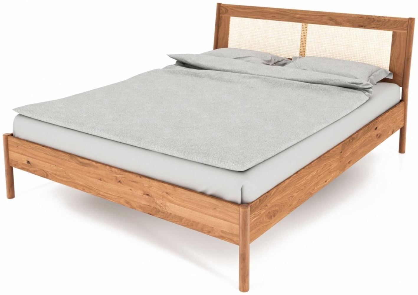 Bett Zola 2 Wildeiche massiv Rattankopfteil und Holzbeine 160 x 220 cm Bild 1