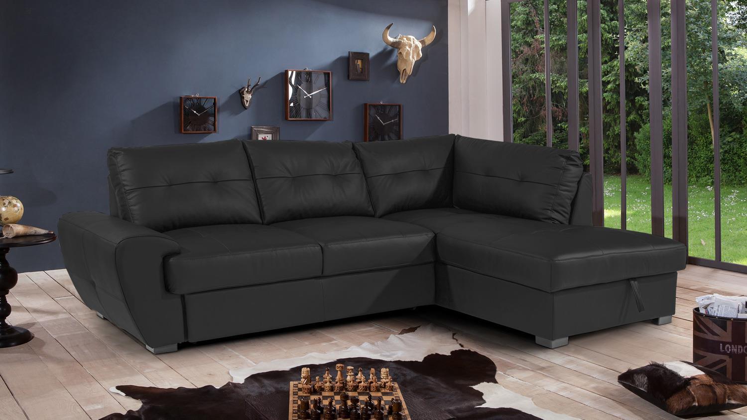 Cotta Ecksofa BURNER II Leder Teilleder schwarz 244x174 Bild 1