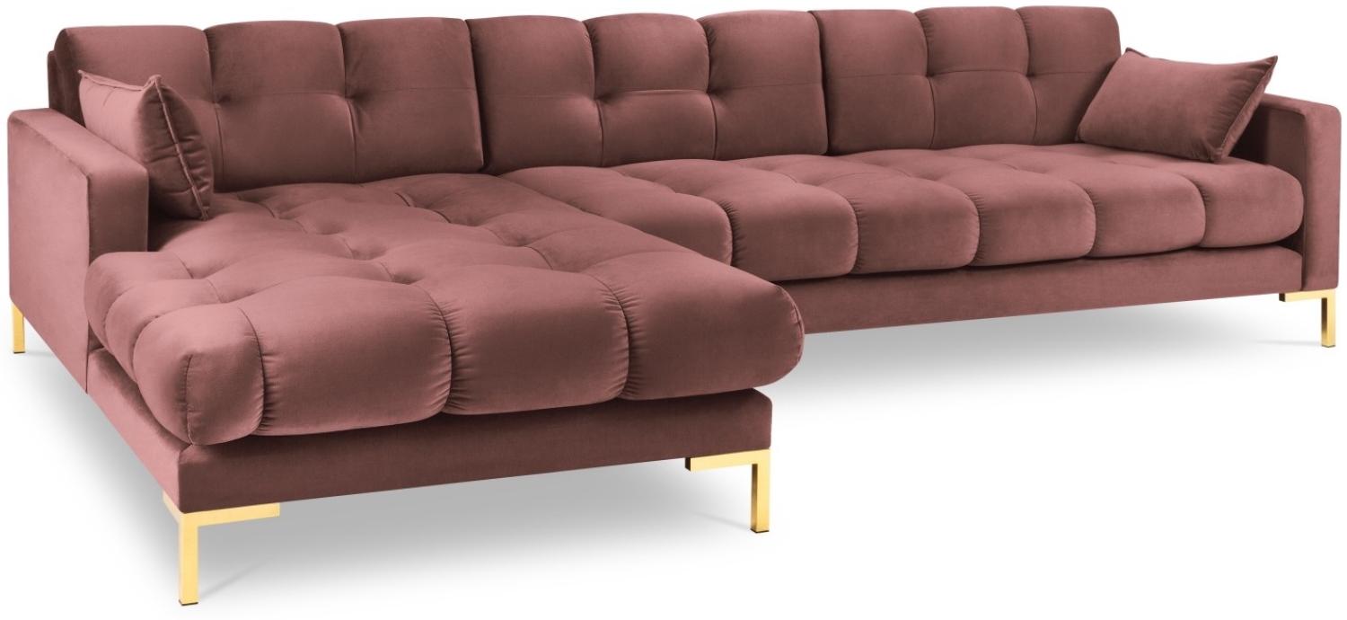 Micadoni 5-Sitzer Samtstoff Ecke links Sofa Mamaia | Bezug Pink | Beinfarbe Gold Metal Bild 1