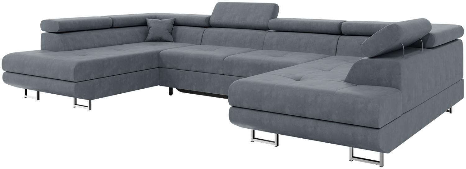 MEBLINI Schlafcouch mit Bettkasten - CARL - 338x203x55cm - Dunkelgrau Samt - Ecksofa mit Schlaffunktion - Sofa mit Relaxfunktion und Kopfstützen - Couch U-Form - Eckcouch - Wohnlandschaft Bild 1