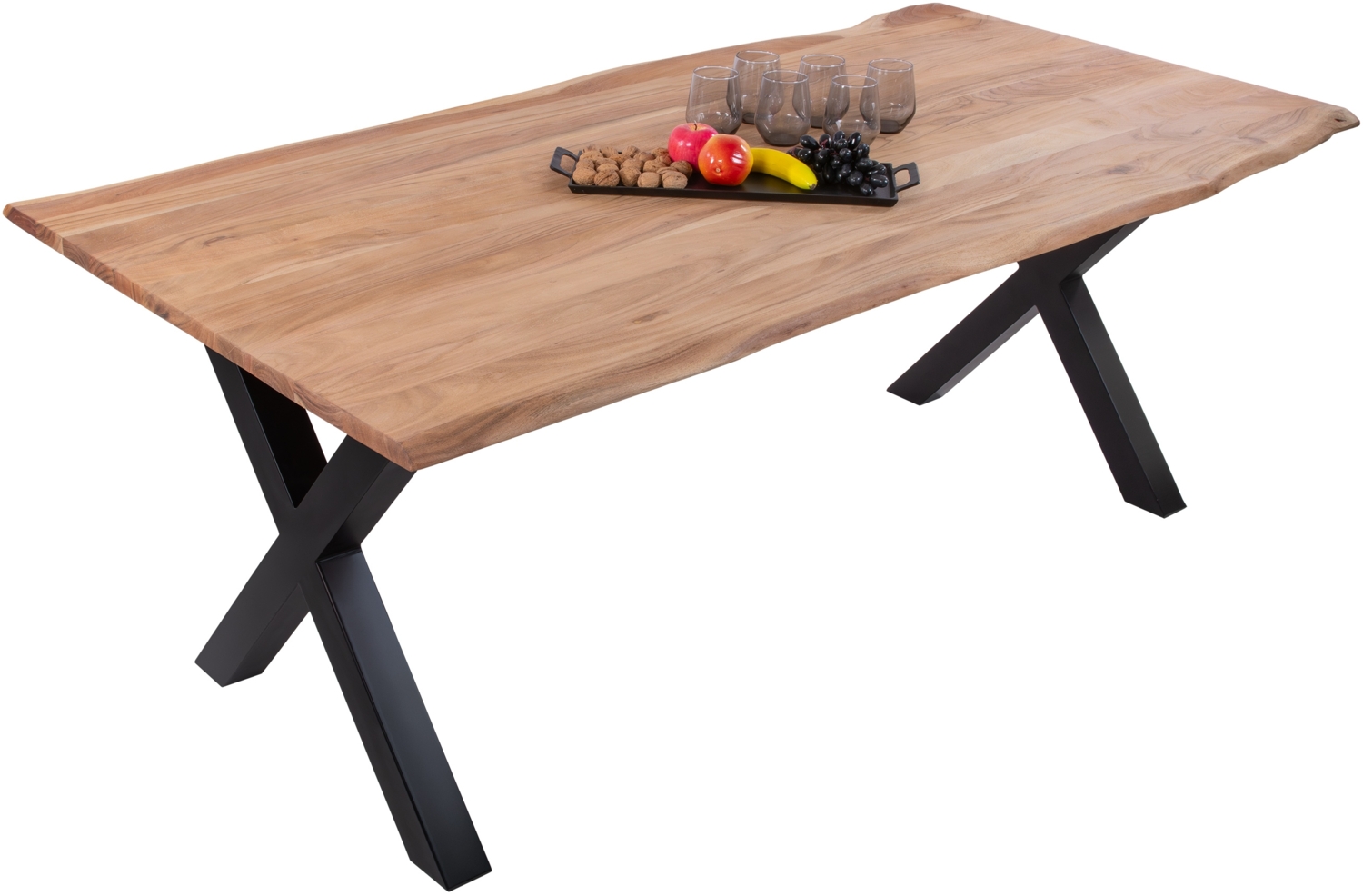 Esstisch Baumkante massiv Akazie eichefarben 240 x 100 cm X-Gestell schwarz DEREK 142343653 Bild 1