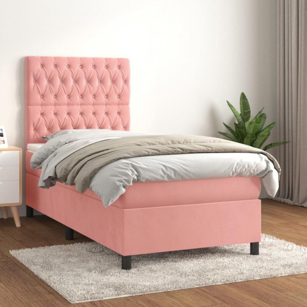 vidaXL Boxspringbett mit Matratze Rosa 80x200 cm Samt Bild 1