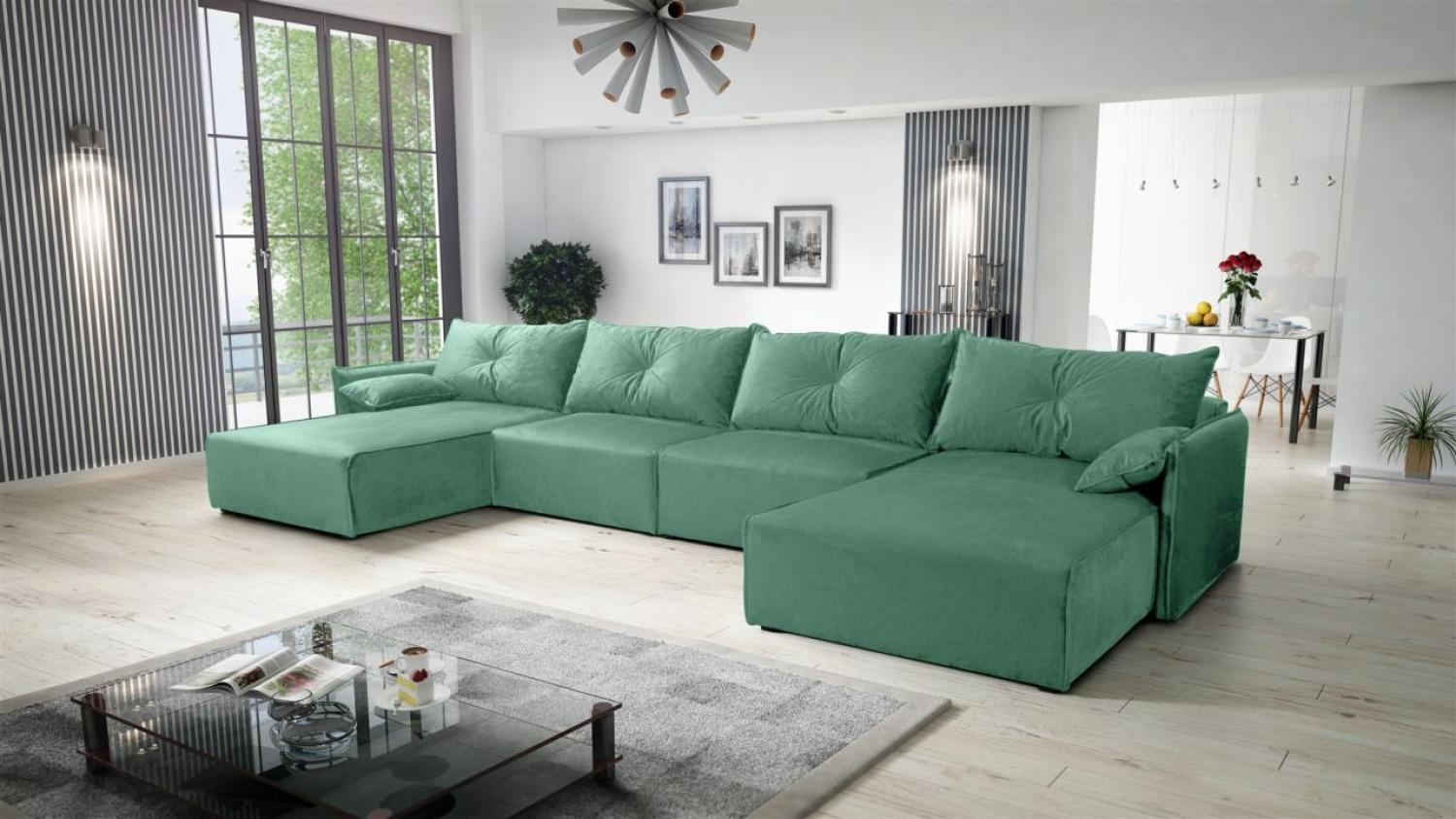 Wohnlandschaft U-Form mit Schlaffunktion HUNTER in Stoff Royal Mintgrün Bild 1