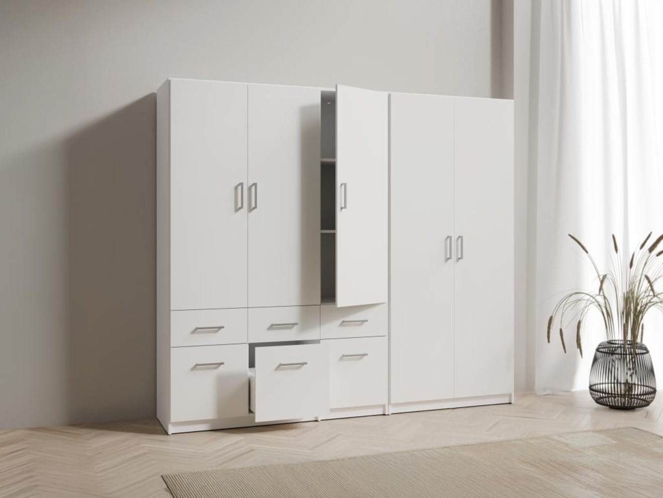 Vente-unique - Kleiderschrank mit 5 Türen & 6 Schubladen - 228 cm - Weiß - BELOMY Bild 1