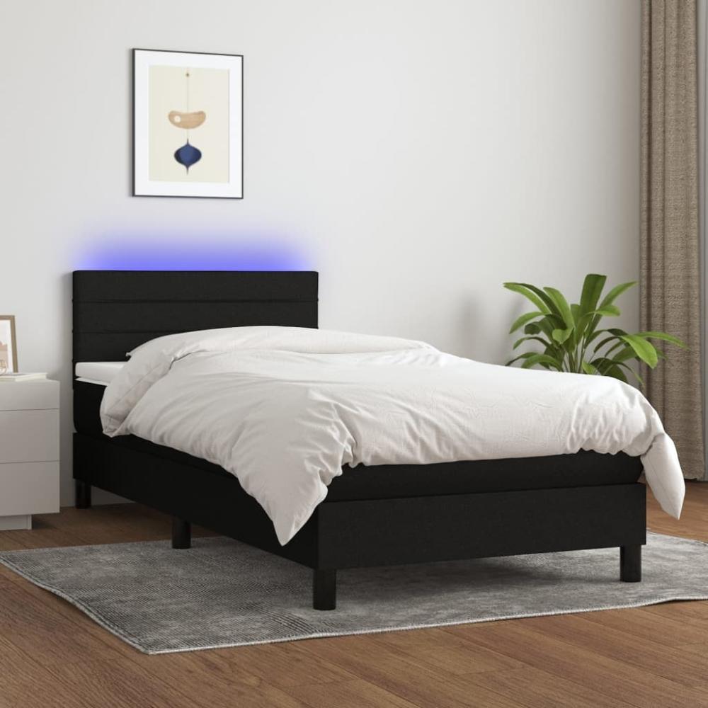 vidaXL Boxspringbett mit Matratze & LED Schwarz 90x200 cm Stoff 3133207 Bild 1