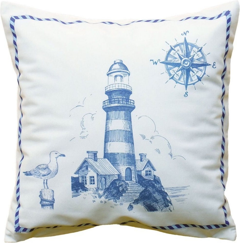 matches21 HOME & HOBBY Kissenbezüge Kissen-Bezug Leuchtturm Maritim Motiv blau weiß 40x40cm, (1 Stück), Wohnzimmer Kissen-Hülle als Deko-Kissen Zier-Kissen Sofa-Kissen Bild 1