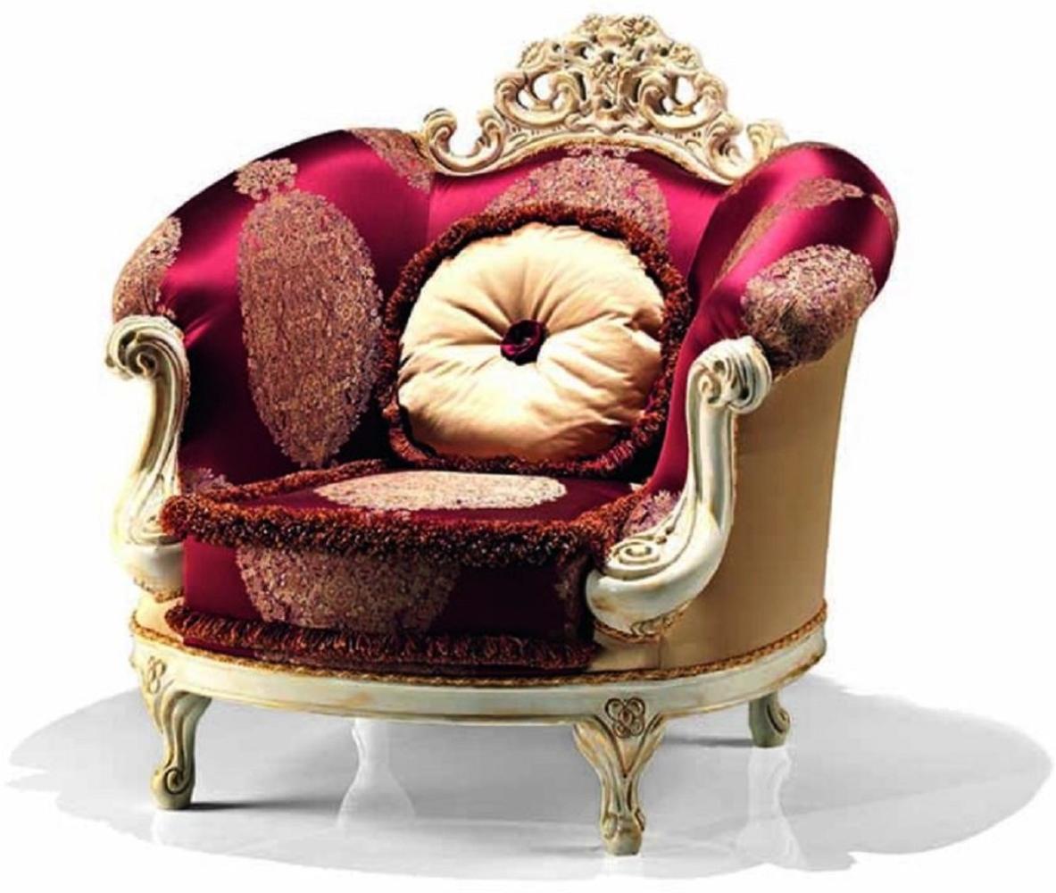 Casa Padrino Luxus Barock Sessel Bordeauxrot / Weiß / Gold - Barockstil Wohnzimmer Sessel mit elegantem Muster - Barock Möbel - Barock Wohnzimmer & Hotel Möbel - Luxus Qualität - Made in Italy Bild 1