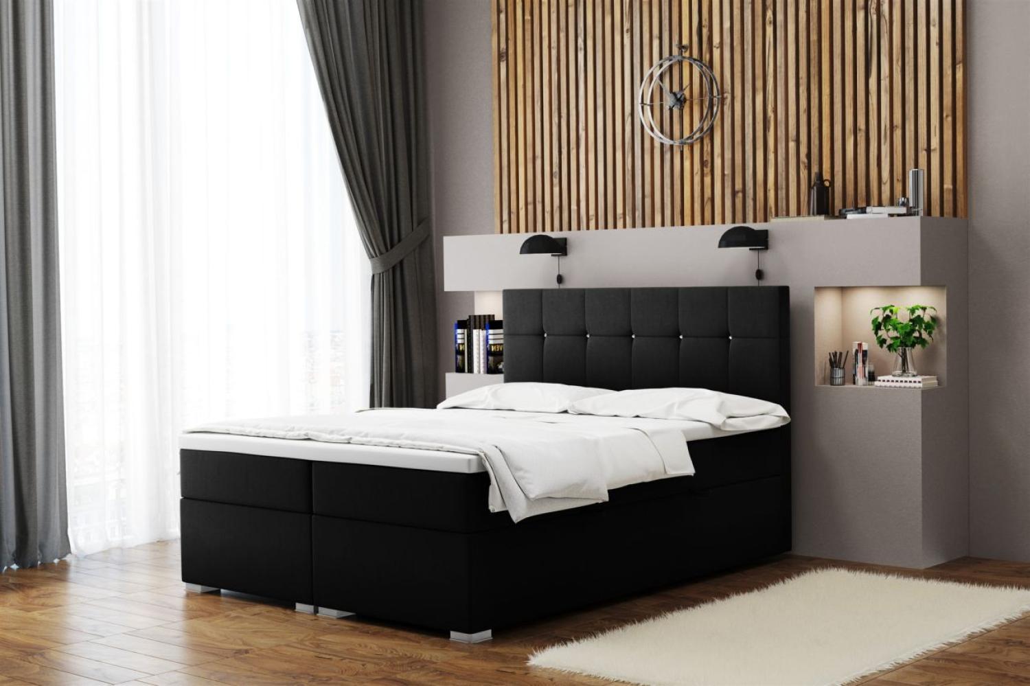 Boxspringbett Schlafzimmerbett 'ABELT', in Stoff Matt Velvet, Schwarz, 140 x 220 cm Bild 1