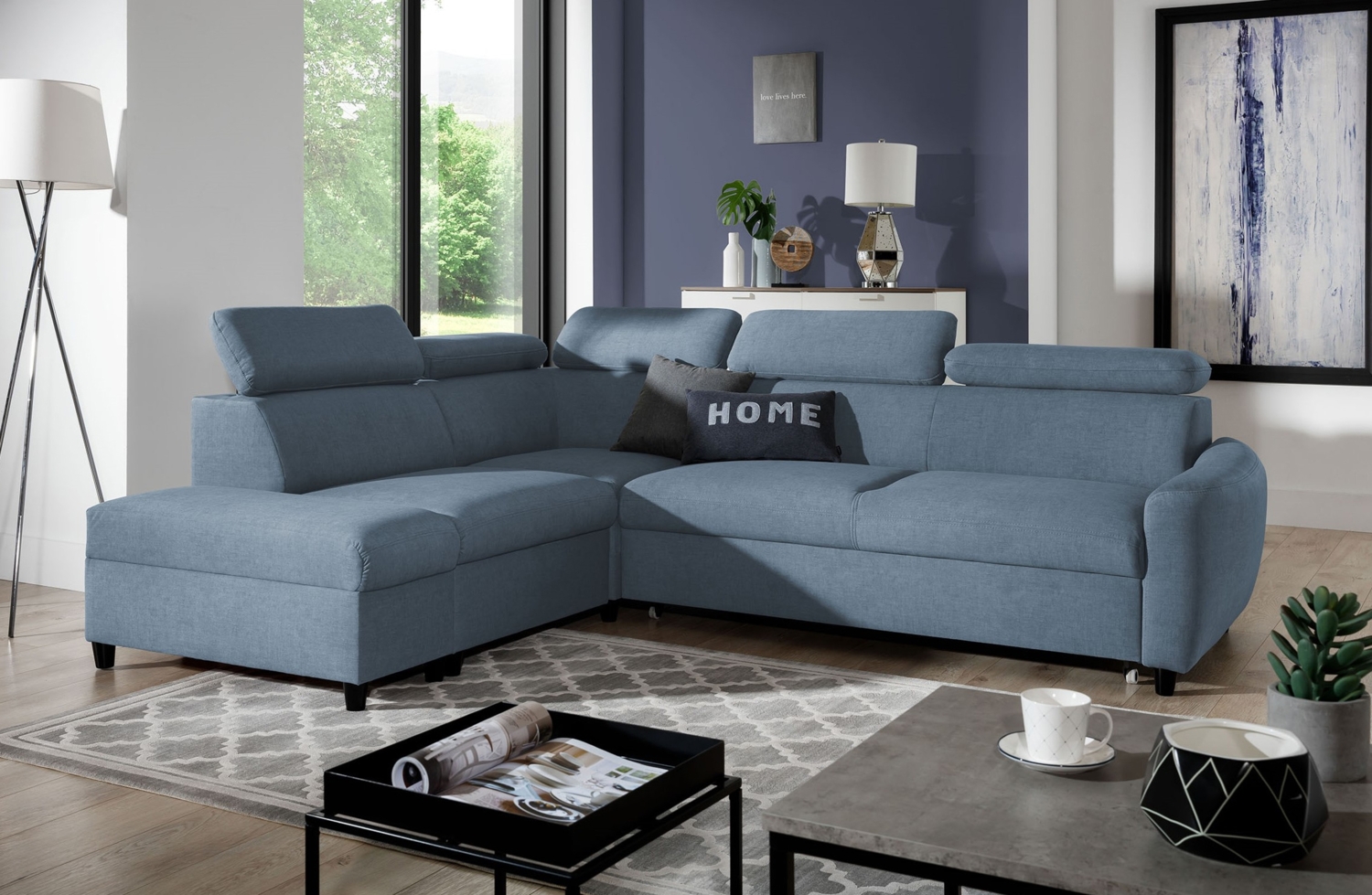 99rooms Latos Ecksofa Velours ESITO Blau Links mit Bild 1