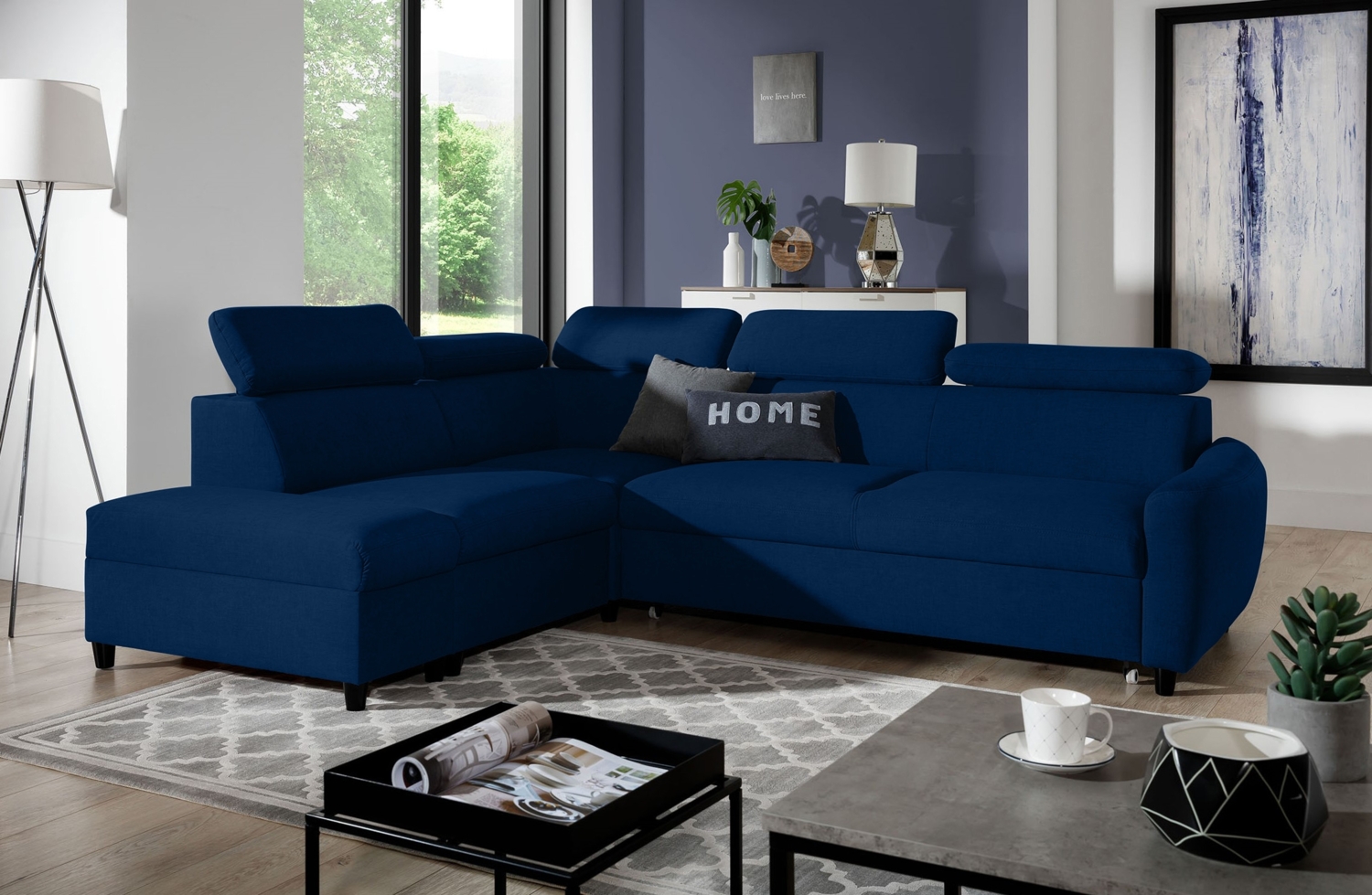 99rooms Latos Ecksofa Velours ESITO Blau Links mit Bild 1