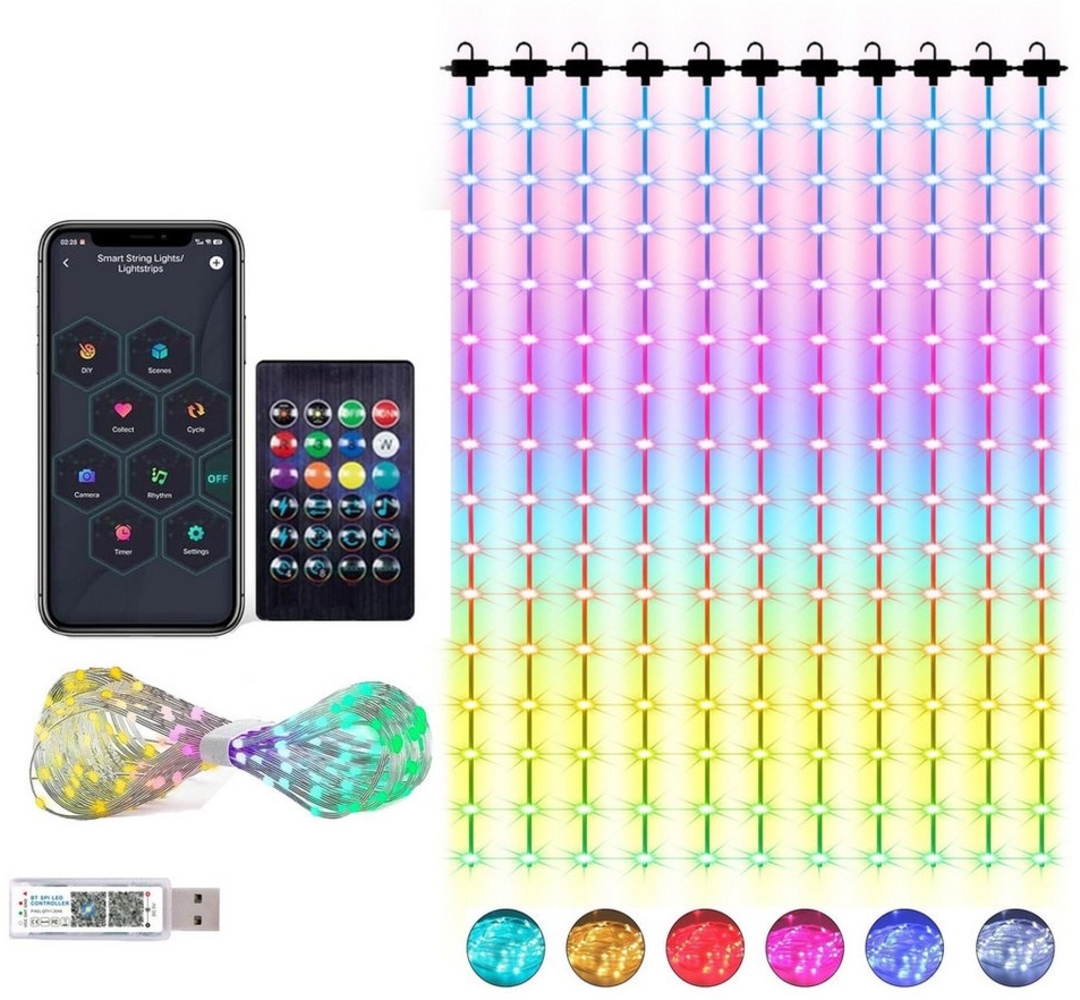 XERSEK LED-Lichtervorhang 3x3M 300 LEDs Vorhang Lichter DIY Lichterkette für Weihnachten Party, mit 1600 Mio. Farben, App Fernbedienung, Musik Sync, IP65 wasserdicht Bild 1